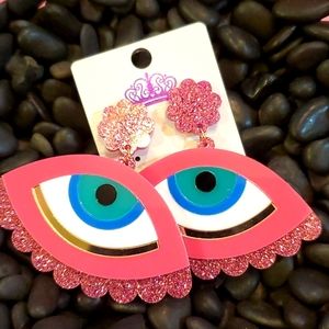 EARRINGS OVERSIZED ACRYLIC EVIL EYE TIME👁🪞💗